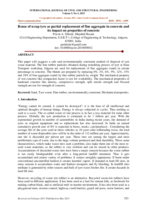 (PDF) Reuse of scrap tyre as partial replacement of fine aggregate in ...