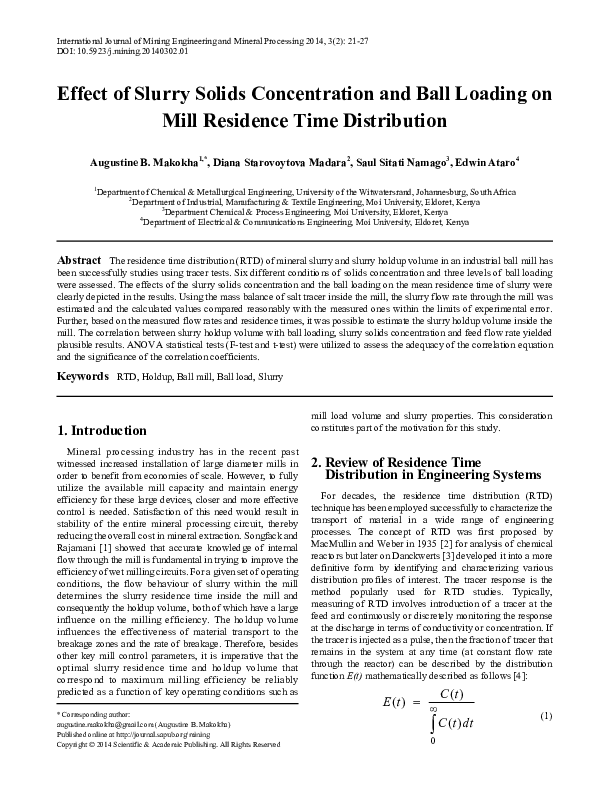 (PDF) Effect of Slurry Solids Concentration and Ball Loading on Mill ...