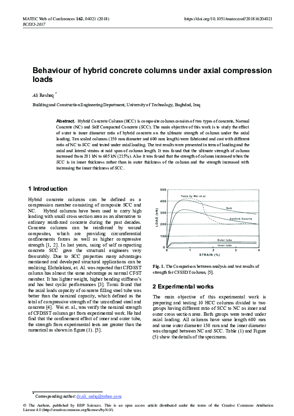 (PDF) Behaviour of hybrid concrete columns under axial compression loads