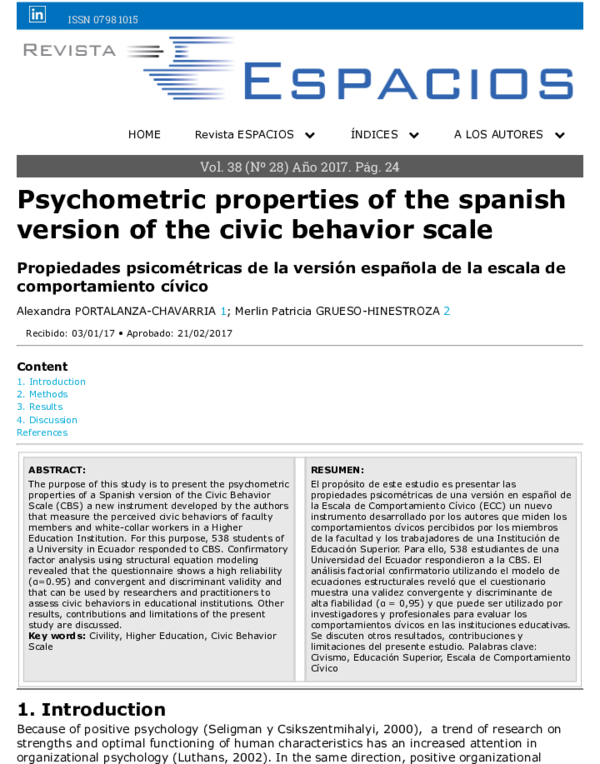 (PDF) Psychometric properties of the spanish version of the civic ...