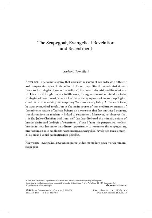 (PDF) The Scapegoat, Evangelical Revelation and Resentment