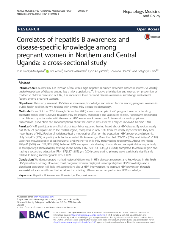 (PDF) Correlates of hepatitis B awareness and disease-specific ...