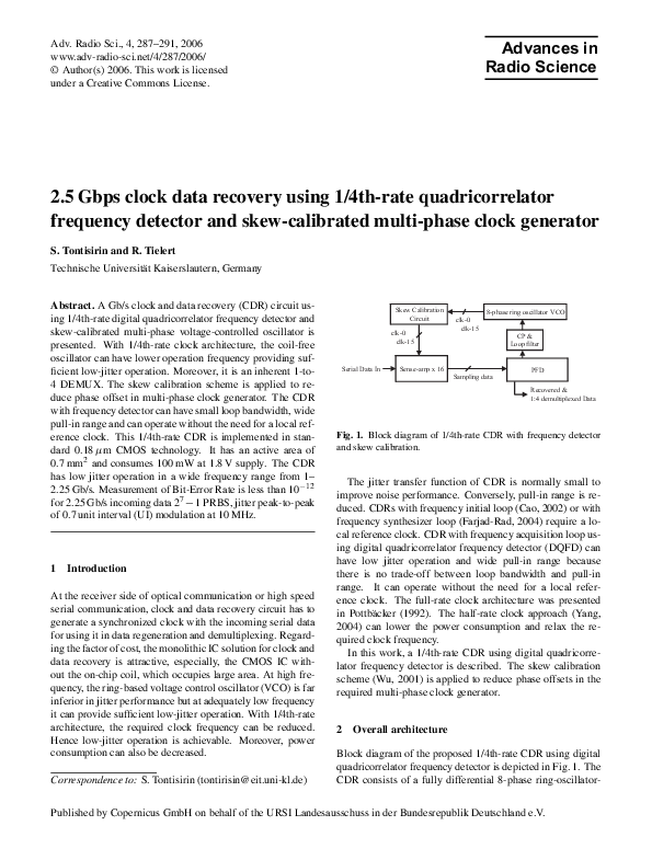 (PDF) 2.5 Gbps clock data recovery using 1/4th-rate quadricorrelator ...