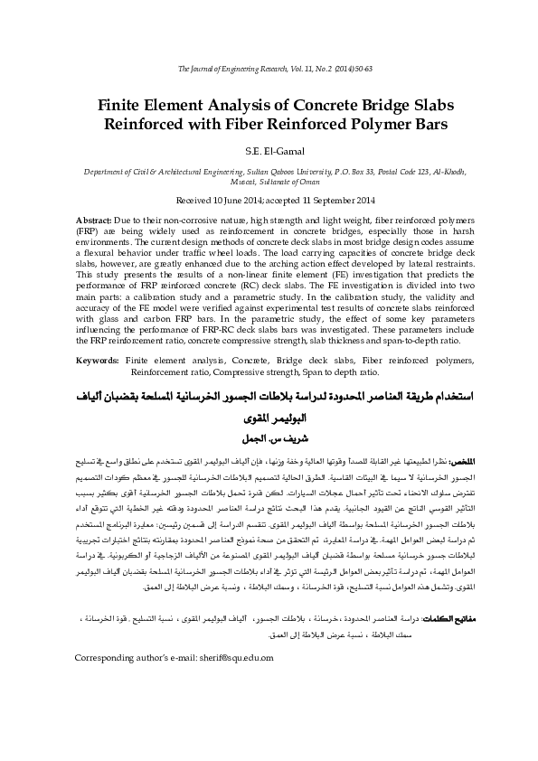 (PDF) Finite Element Analysis of Concrete Bridge Slabs Reinforced with ...
