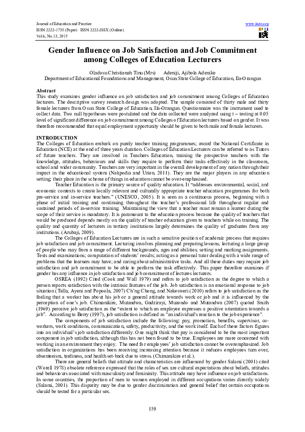 (PDF) Gender Influence on Job Satisfaction and Job Commitment among ...