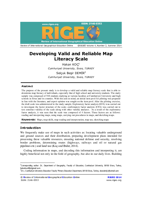 (PDF) Developing Valid and Reliable Map Literacy Scale