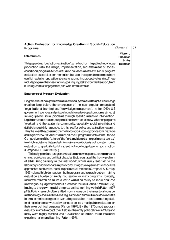 (PDF) Action evaluation for knowledge creation in social-education programs