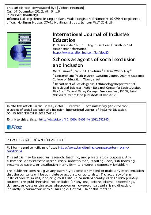 (PDF) Schools as agents of social exclusion and inclusion