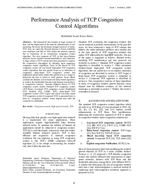 (PDF) Performance Analysis of TCP Congestion Control Algorithms