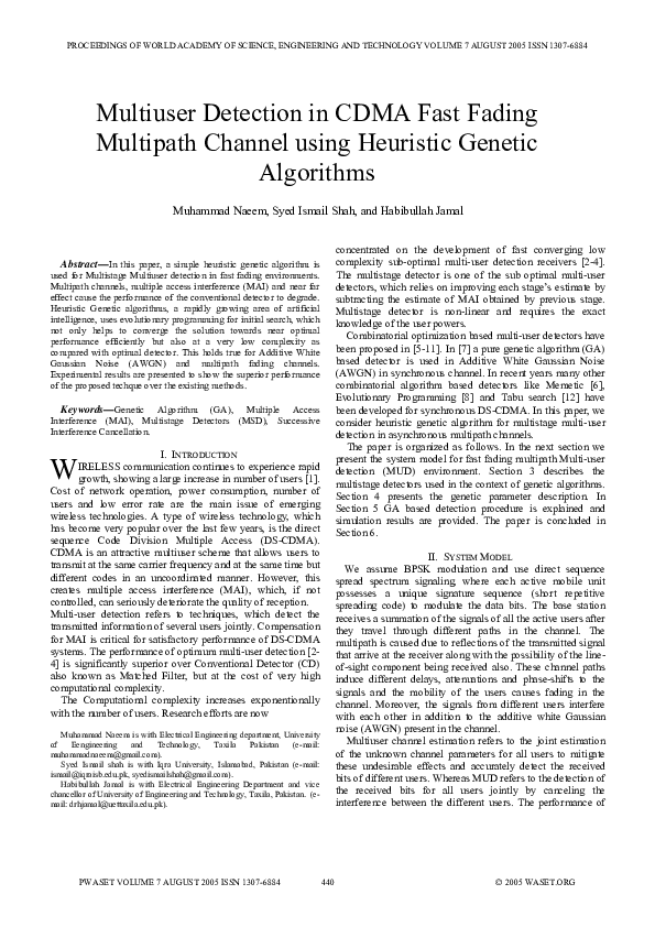 (PDF) Multiuser detection in CDMA fast fading multipath channel using ...