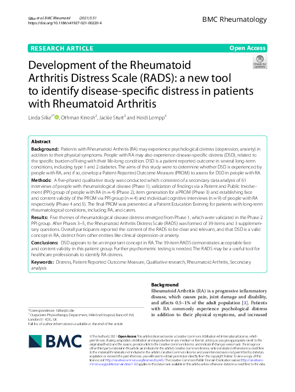 (PDF) Development of the Rheumatoid Arthritis Distress Scale (RADS): a ...