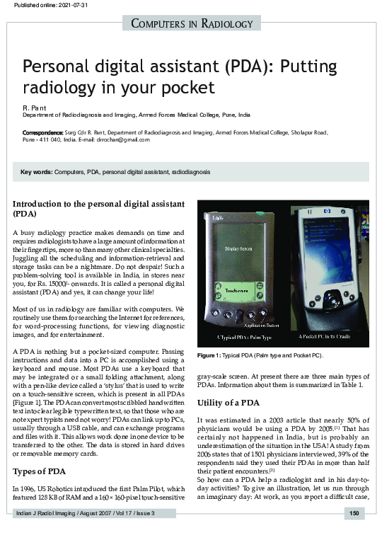 (PDF) Personal digital assistant (PDA): Putting radiology in your pocket