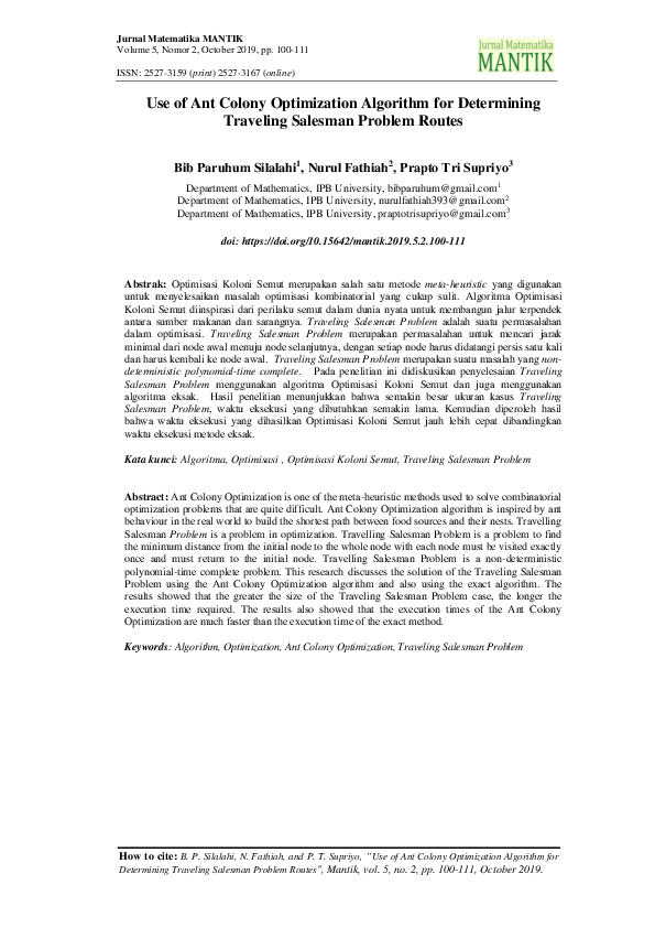 (PDF) Use of Ant Colony Optimization Algorithm for Determining ...