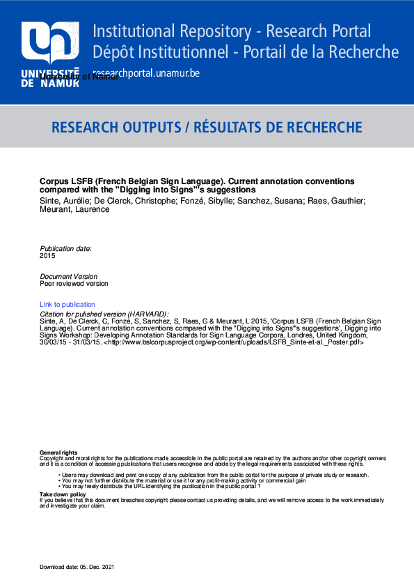 (PDF) Corpus LSFB (French Belgian Sign Language). Current annotation ...