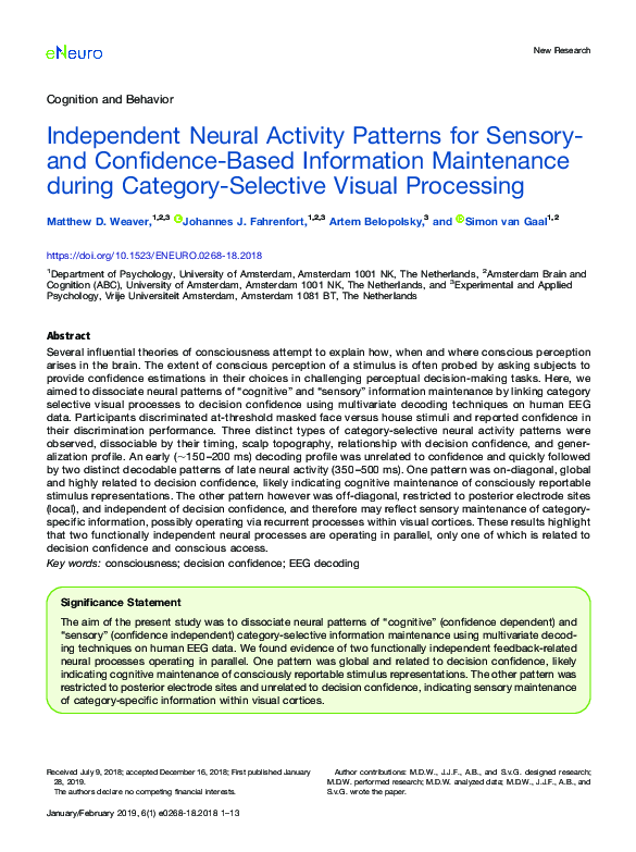 (PDF) Independent neural activity patterns for sensory- and confidence ...
