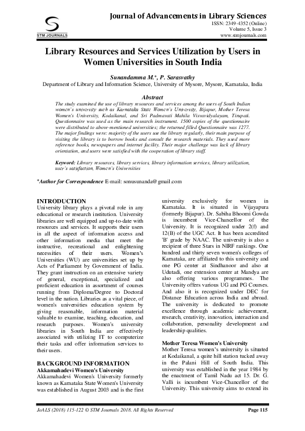 (PDF) Library Resources and Services Utilization by Users in Women ...