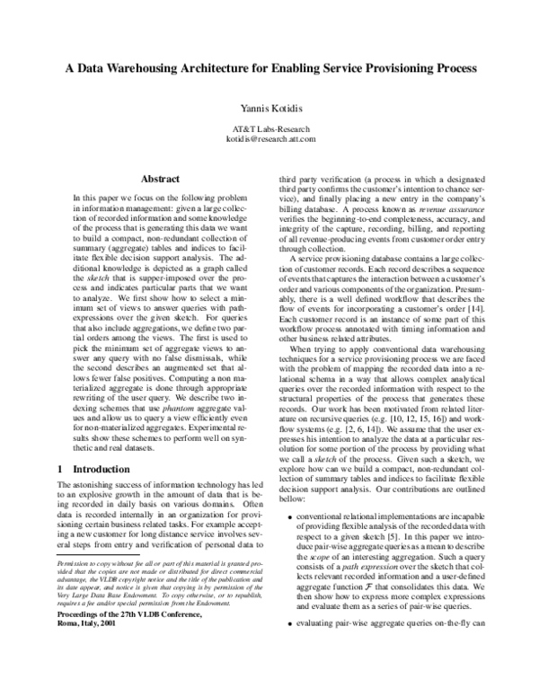 (PDF) A Data Warehousing Architecture for Enabling Service Provisioning ...