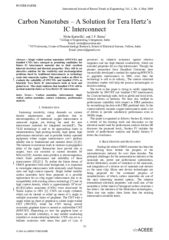 (PDF) Carbon Nanotubes – A Solution for Tera Hertz’s IC Interconnect