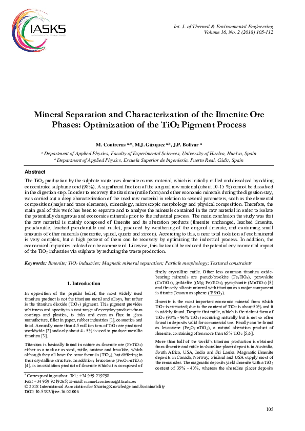 (PDF) Mineral Separation and Characterization of the Ilmenite Ore ...