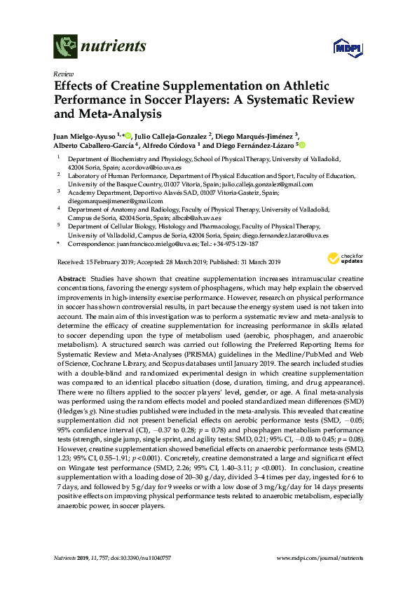 (PDF) Effects of Creatine Supplementation on Athletic Performance in ...