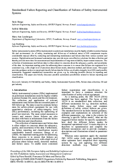 (PDF) Standardised Failure Reporting and Classification of Failures of ...
