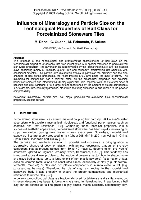 (PDF) Influence of Mineralogy and Particle Size on the Technological ...