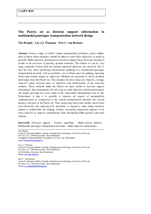 (PDF) The Pareto set as decision support information in multimodal ...