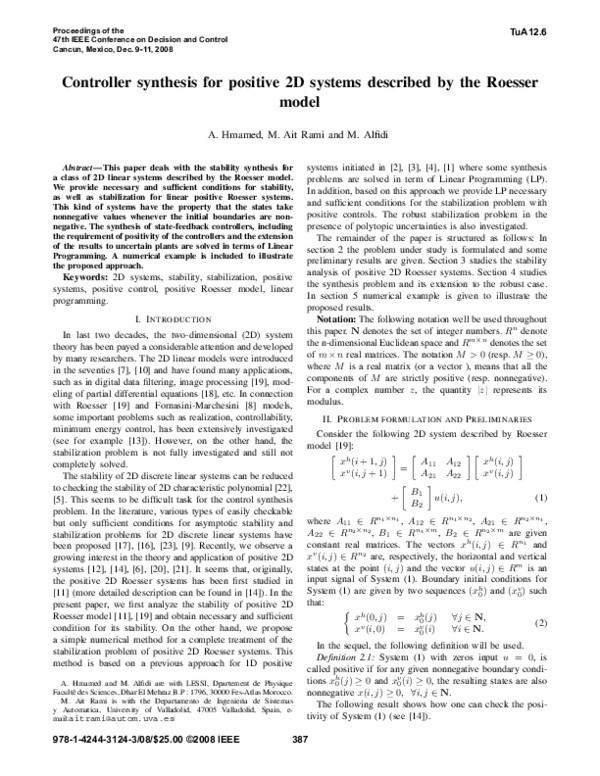 (PDF) Controller synthesis for positive 2D systems described by the ...