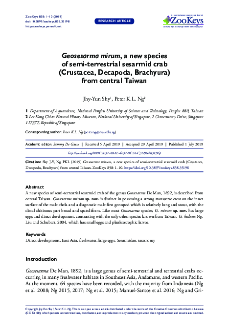 (PDF) Figure 4 from: Shy J-Y, Ng PKL (2019) Geosesarma mirum, a new ...
