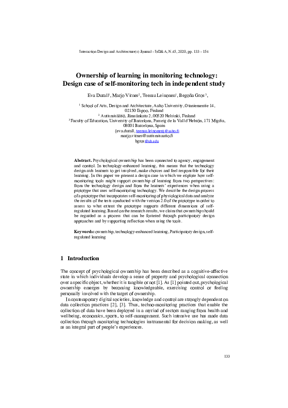 (PDF) Ownership of learning in monitoring technology: Design case of ...