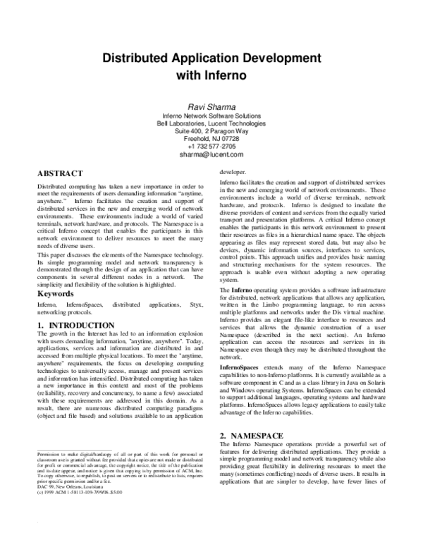 (PDF) Distributed application development with Inferno