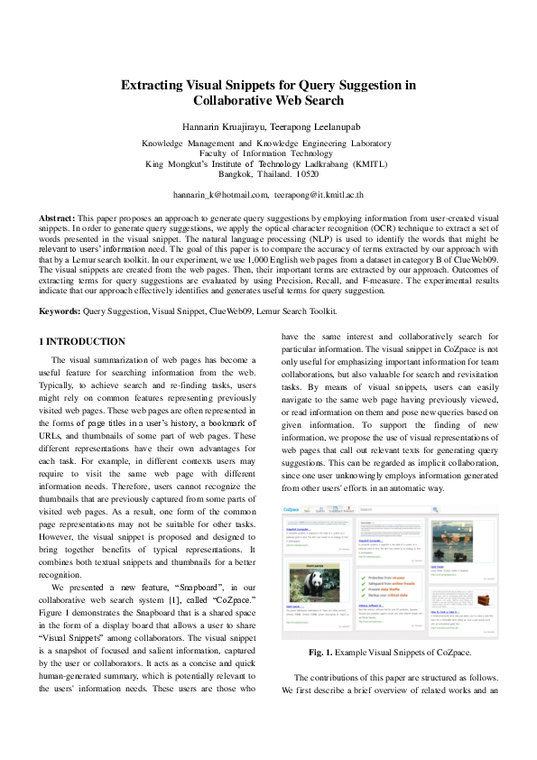 (PDF) Extracting Visual Snippets for Query Suggestions in Collaborative ...