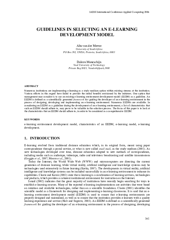(PDF) Guidelines in Selecting an E-Learning Development Model