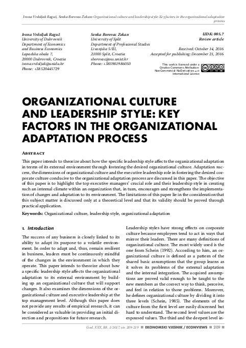 (PDF) Organizational culture and leadership style: key factors in the ...