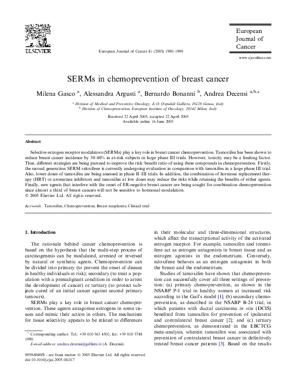 (PDF) SERMs in chemoprevention of breast cancer