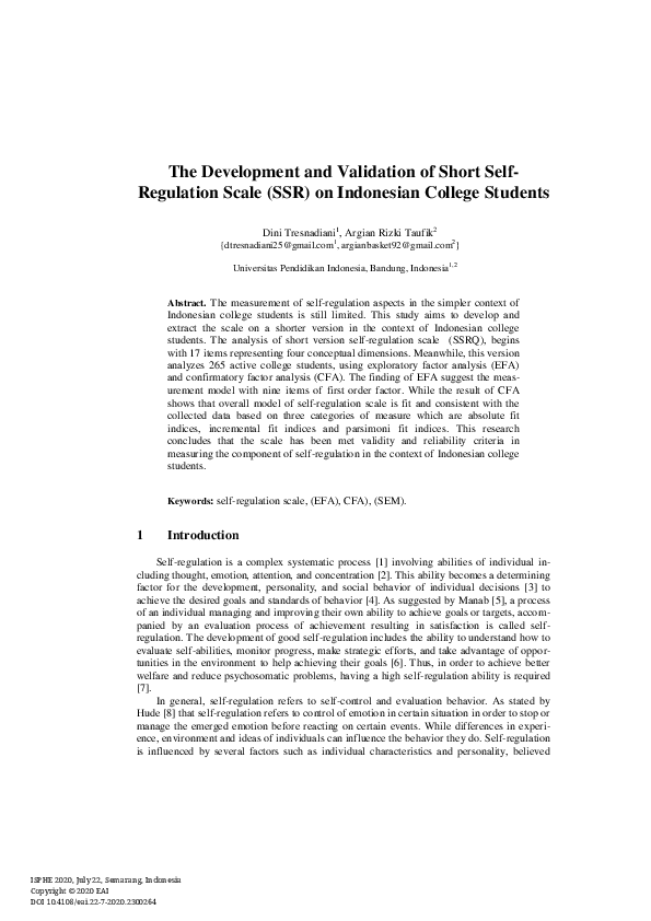 (PDF) The Development and Validation of Short Self-Regulation Scale ...