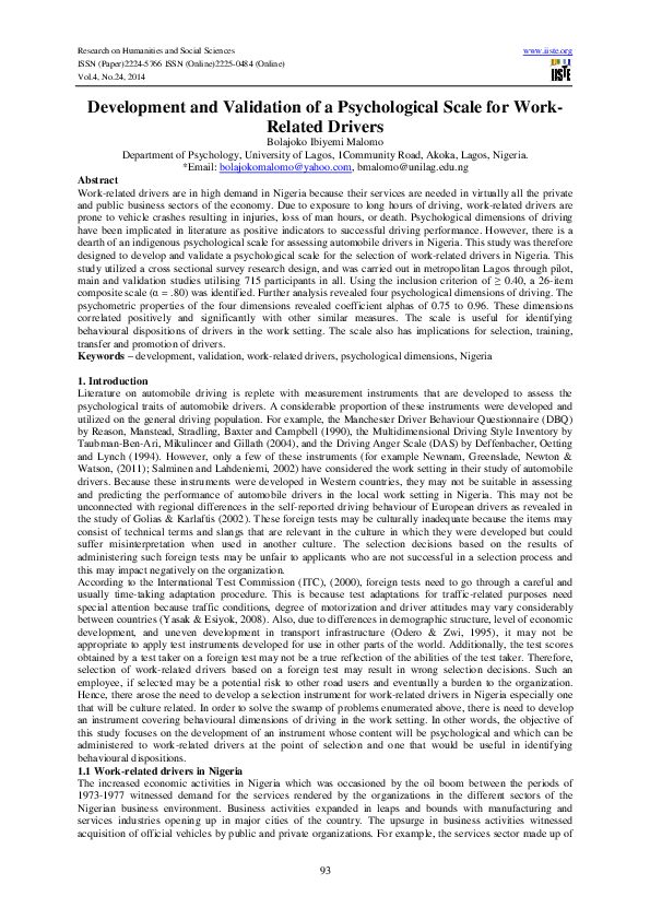 (PDF) Development and Validation of a Psychological Scale for Work ...