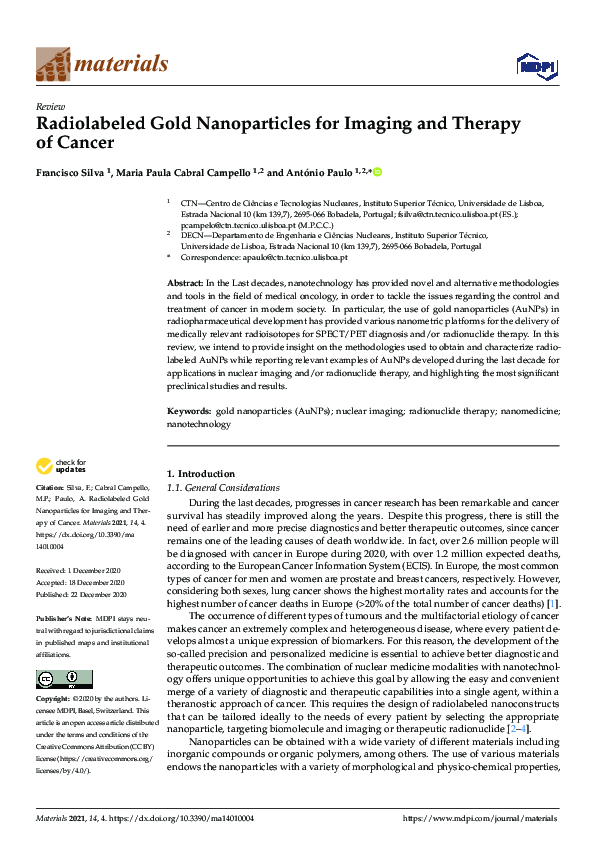 (PDF) Radiolabeled Gold Nanoparticles for Imaging and Therapy of Cancer