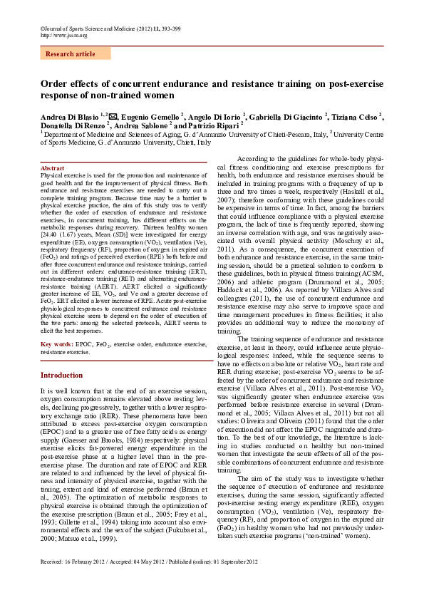 (PDF) Order effects of concurrent endurance and resistance training on ...