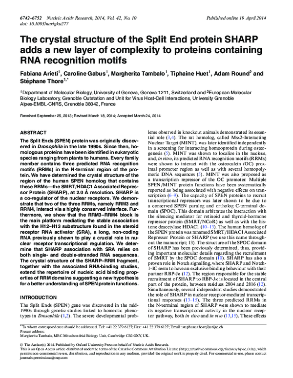 (PDF) The crystal structure of the Split End protein SHARP adds a new ...