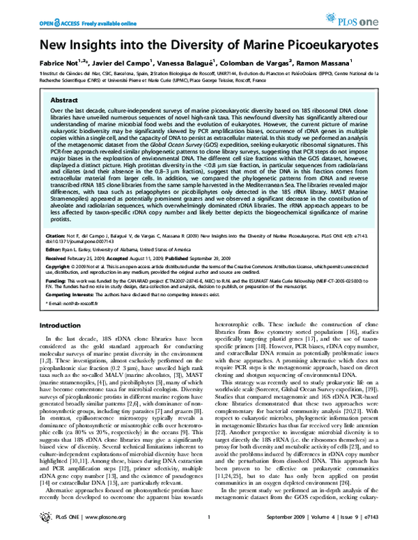 (PDF) New insights into the diversity of marine picoeukaryotes