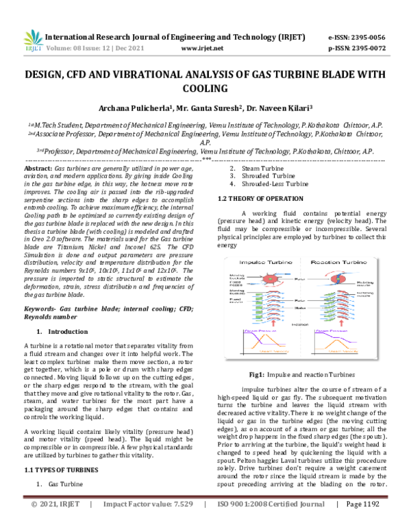 (PDF) IRJET- DESIGN, CFD AND VIBRATIONAL ANALYSIS OF GAS TURBINE BLADE ...
