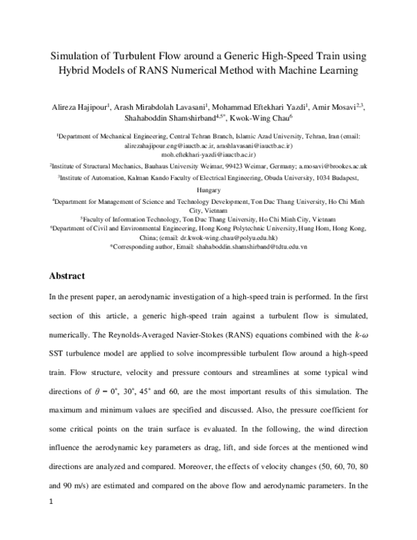 (PDF) Simulation of Turbulent Flow around a Generic High-Speed Train ...