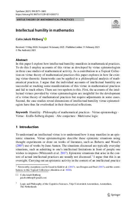 (PDF) Intellectual humility in mathematics