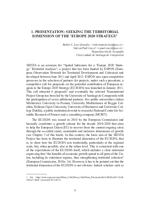 (PDF) Presentation: seeking the territorial dimensión of the “Europe ...