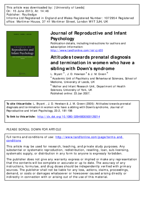 (PDF) Bryant LD, Hewison J & Green JM. (2005). Attitudes towards ...