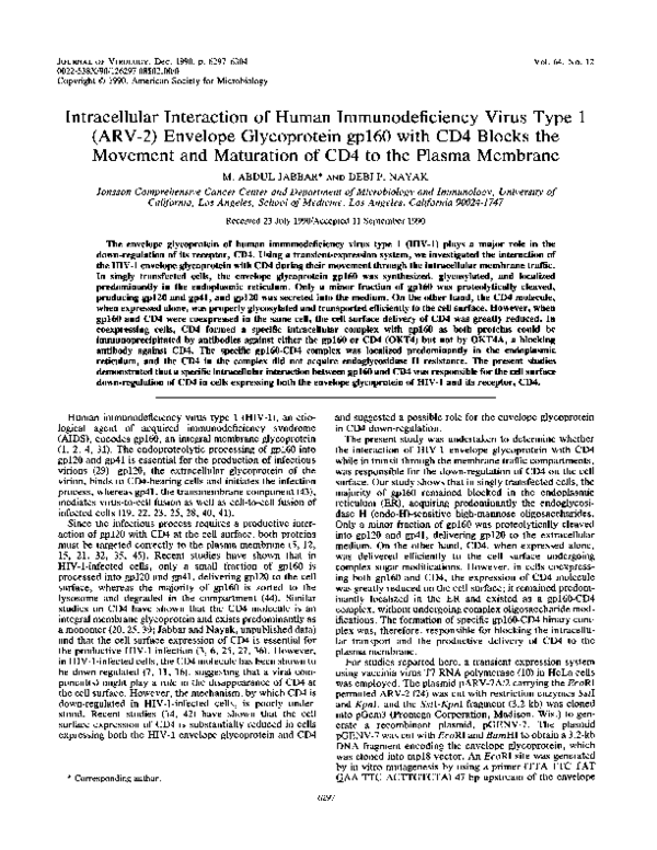 (PDF) Intracellular Interaction of Human Immunodeficiency Virus Type 1 ...