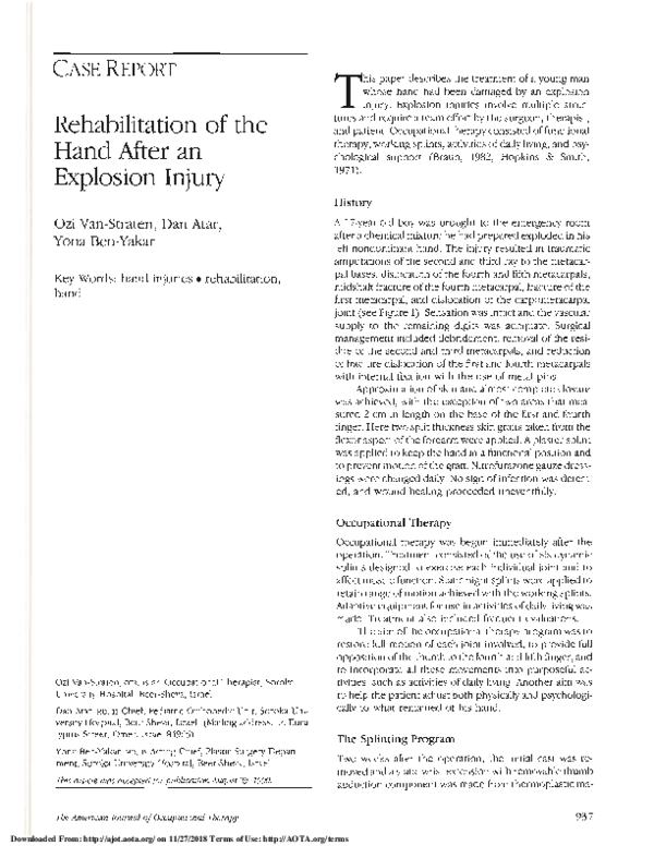 (PDF) Rehabilitation of the Hand After an Explosion Injury