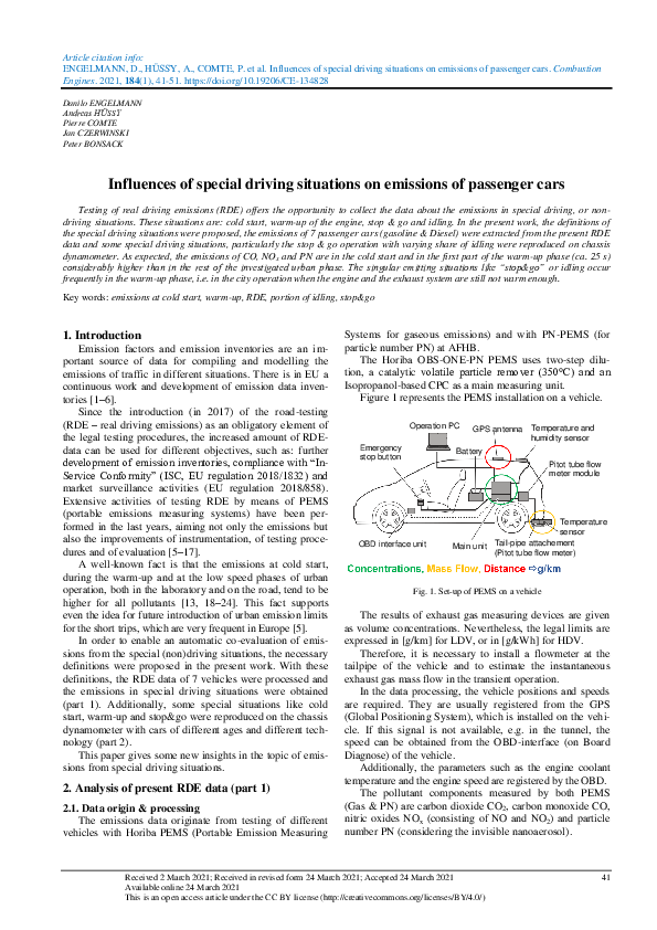 (PDF) Influences of special driving situations on emissions of ...