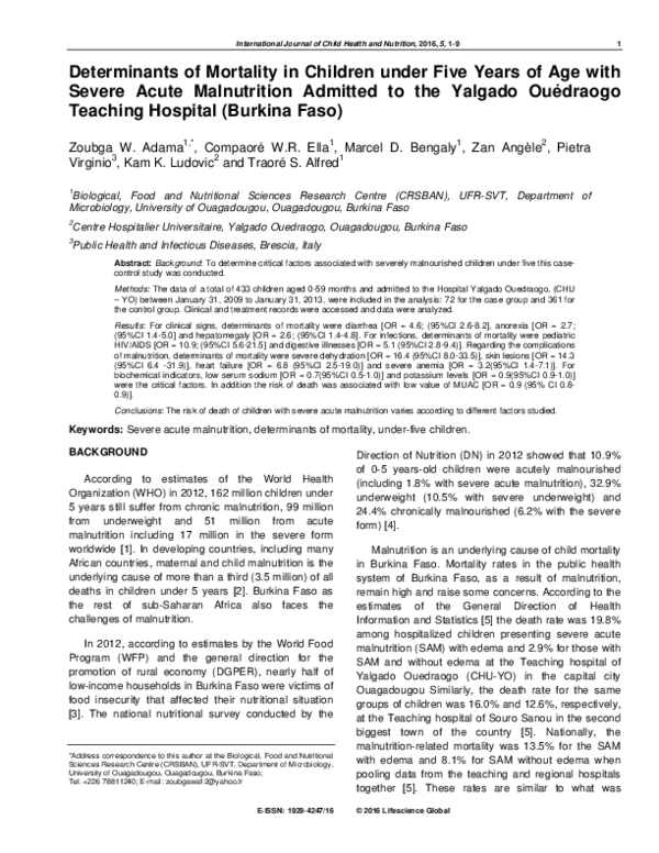 (PDF) Determinants of Mortality in Children under Five Years of Age ...